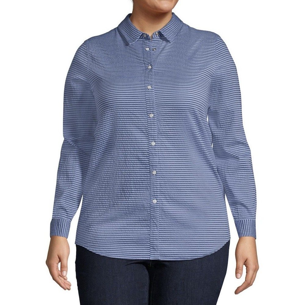 NWT Lands’ End Boyfriend Reversible Long Sleeve Button Down Shirt XL Striped